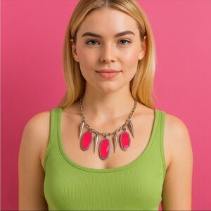 Vintage 22” Pink Y2K Barbiecore Necklace Chunky Silver Accents Party Jewelry